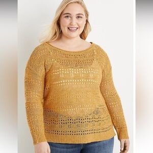 2/$10 Maurice’s Yellow Solid Open Stitch Boat Neck Sweater